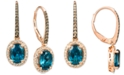 Le Vian Deep Sea Blue Topaz (2-5/8 ct. t.w.) & Diamond (3/8 ct. t.w.) Halo Drop Earrings in 14k Rose Gold